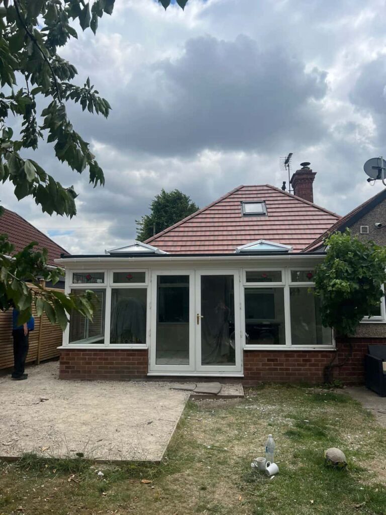 This is a photo of a hipped roof on a bungalow that has just had roof repairs carried out. Works carried out by Syston Roofing Repairs